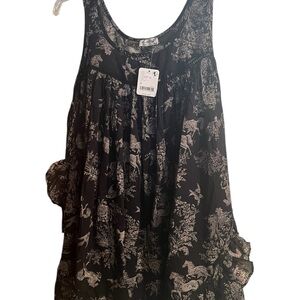Free People Black and Tan Floral Sleepwear
